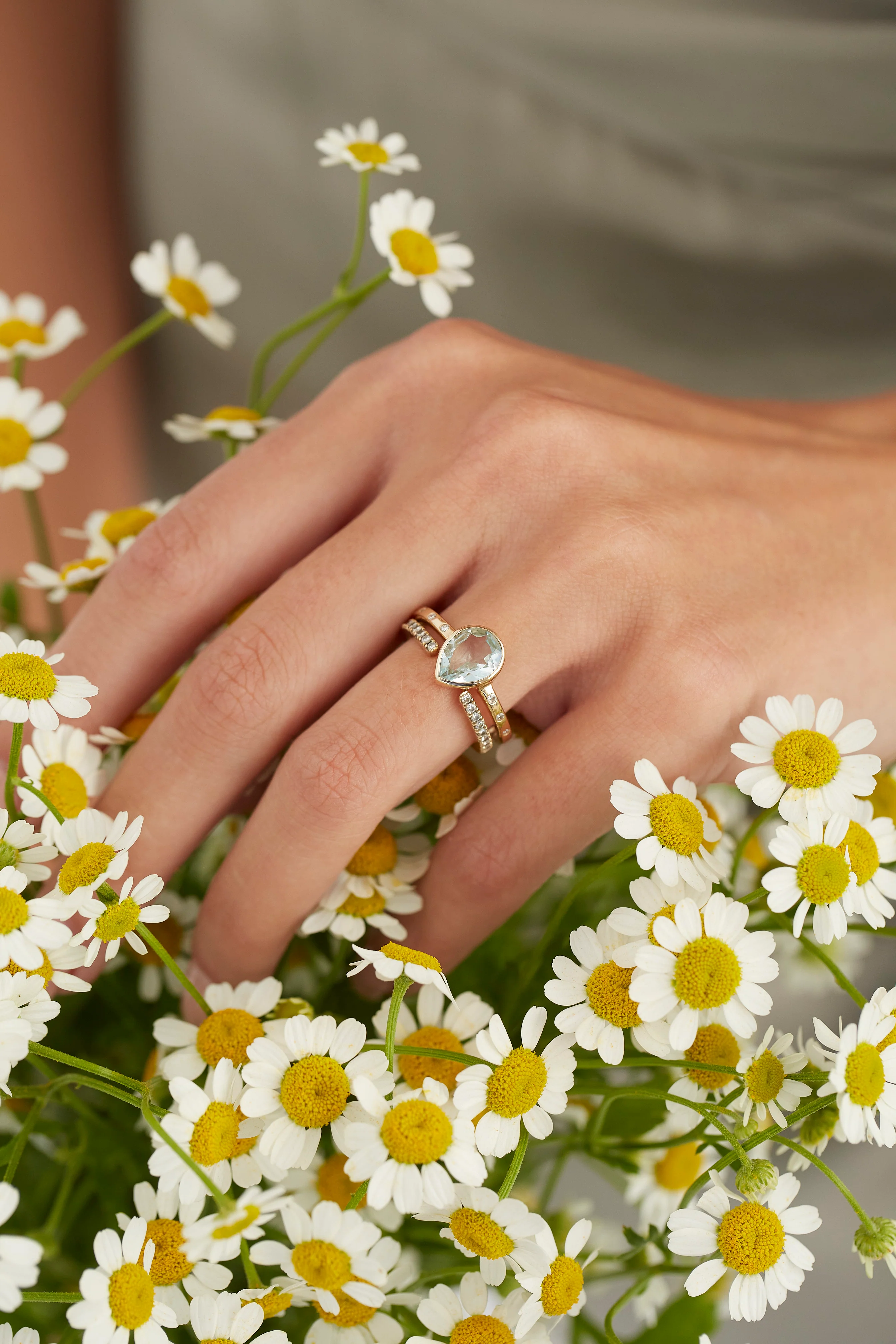 14K Gold Aquamarine and Diamond Band - Image 3