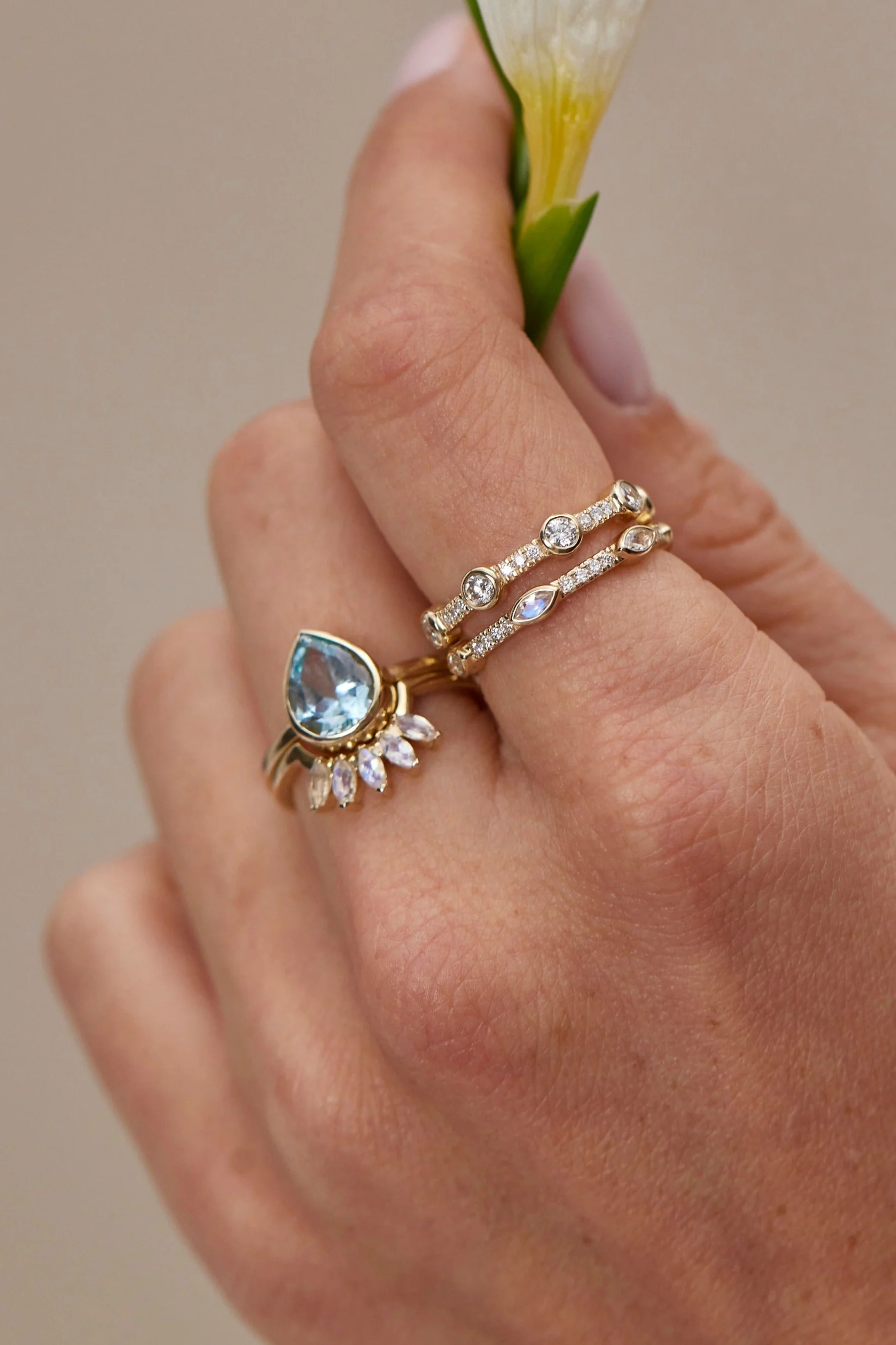 9K Yellow Gold Double Stack Aquamarine Halo - Image 3