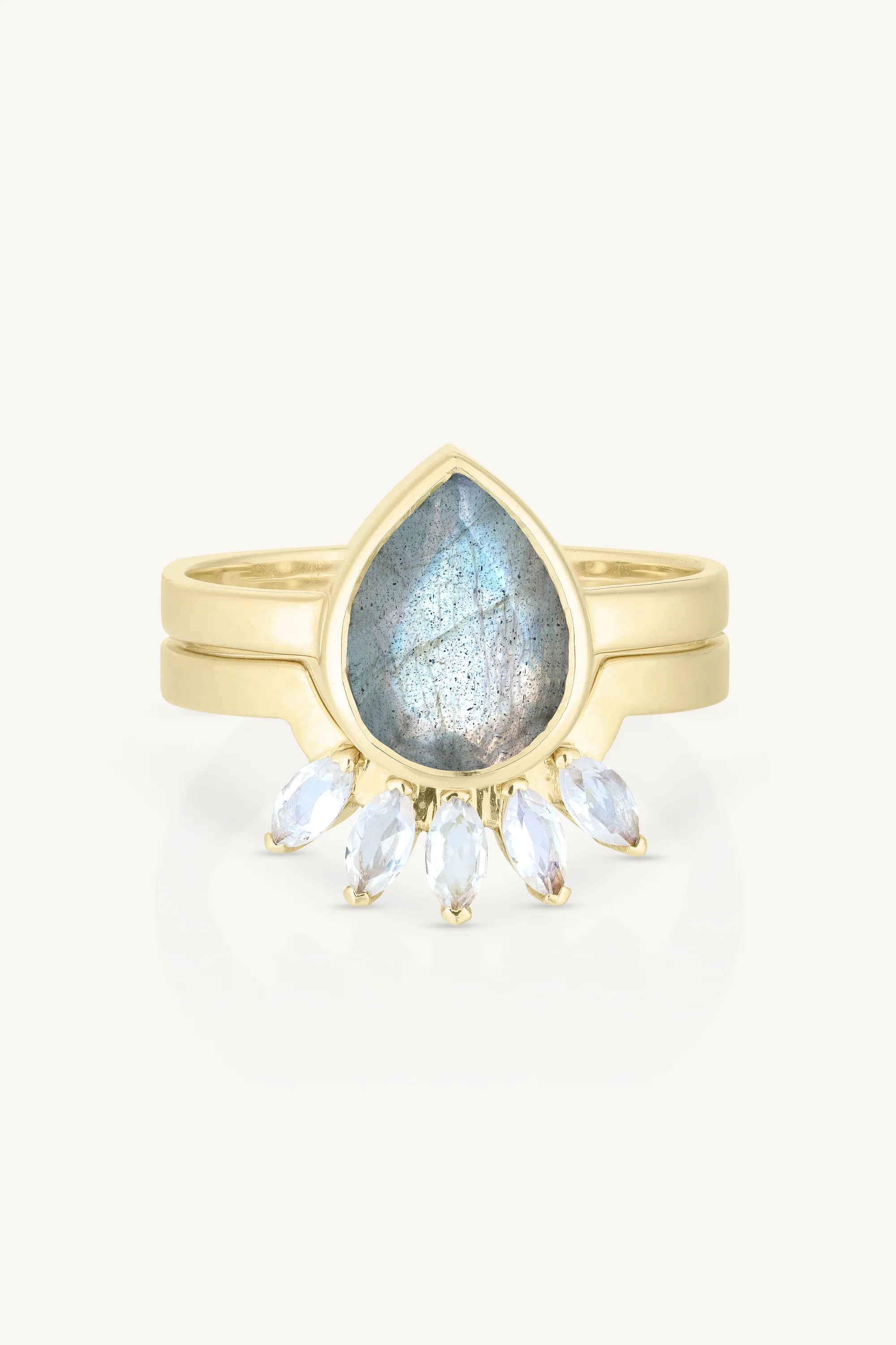 9K Yellow Gold Labradorite Tear Drop Ring - Image 5