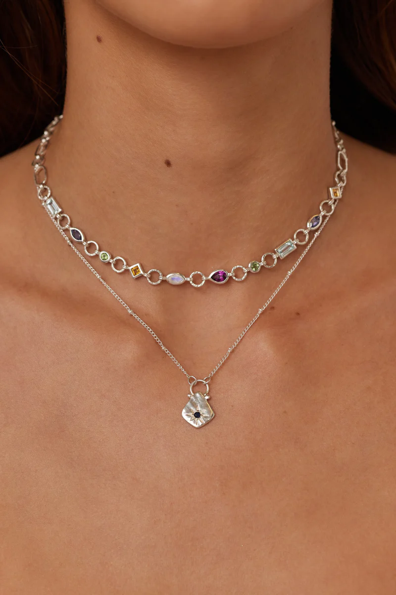 Sapphire Star Hammered Silver Necklace - Image 3
